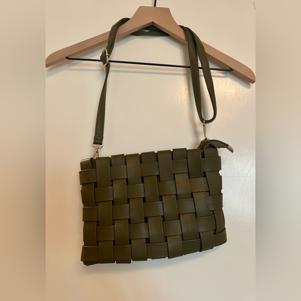 Anthropologie Olive Green Woven Crossbody Bag
